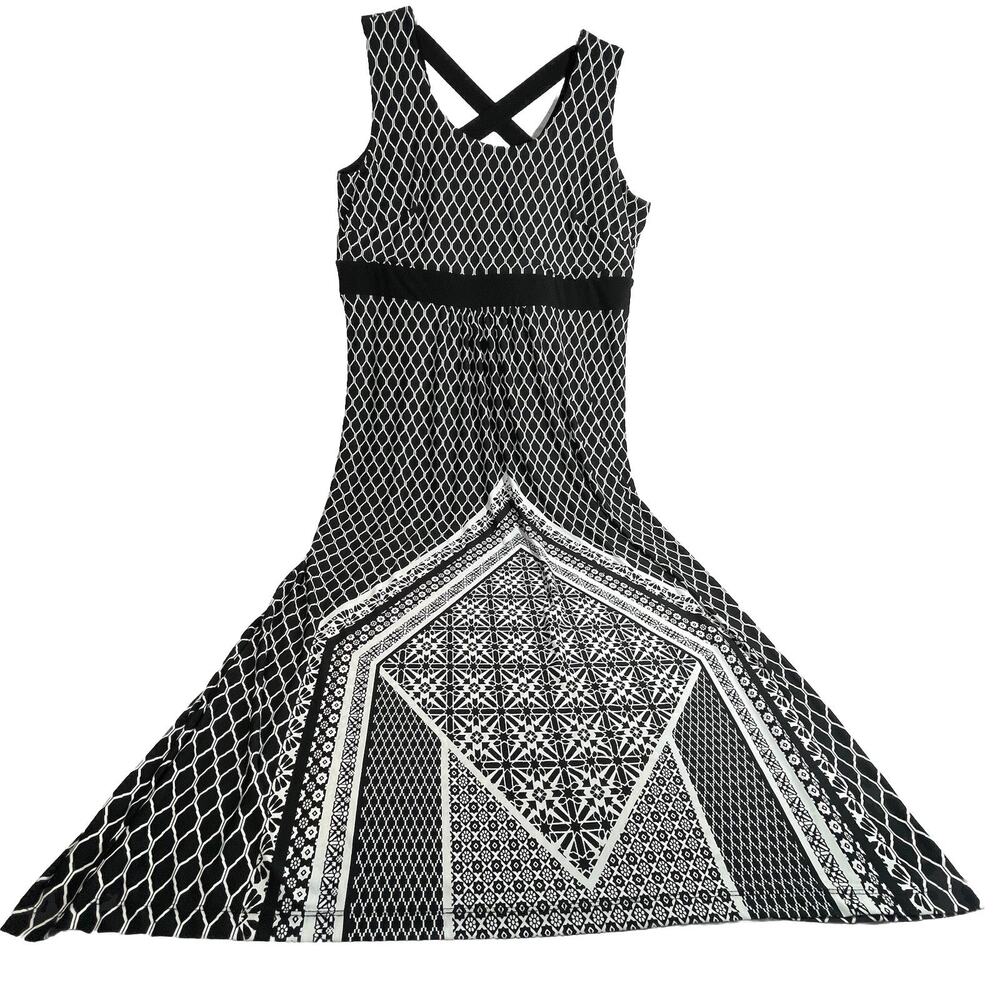 Maxi Dress Empire Waist Geometric Op Art Monochrome Art Deco Size 22 24